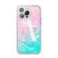 Monogrammed Pink Turquoise Pastel Marble iPhone 14 Pro Max Glitter Tough Case Silver