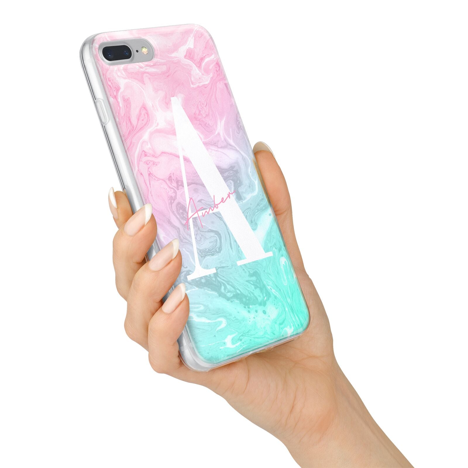 Monogrammed Pink Turquoise Pastel Marble iPhone 7 Plus Bumper Case on Silver iPhone Alternative Image
