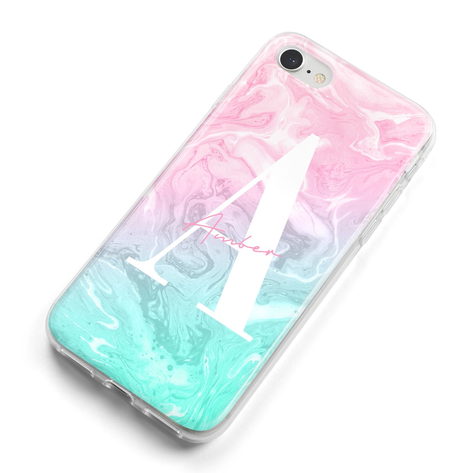Monogrammed Pink Turquoise Pastel Marble iPhone 8 Bumper Case on Silver iPhone Alternative Image