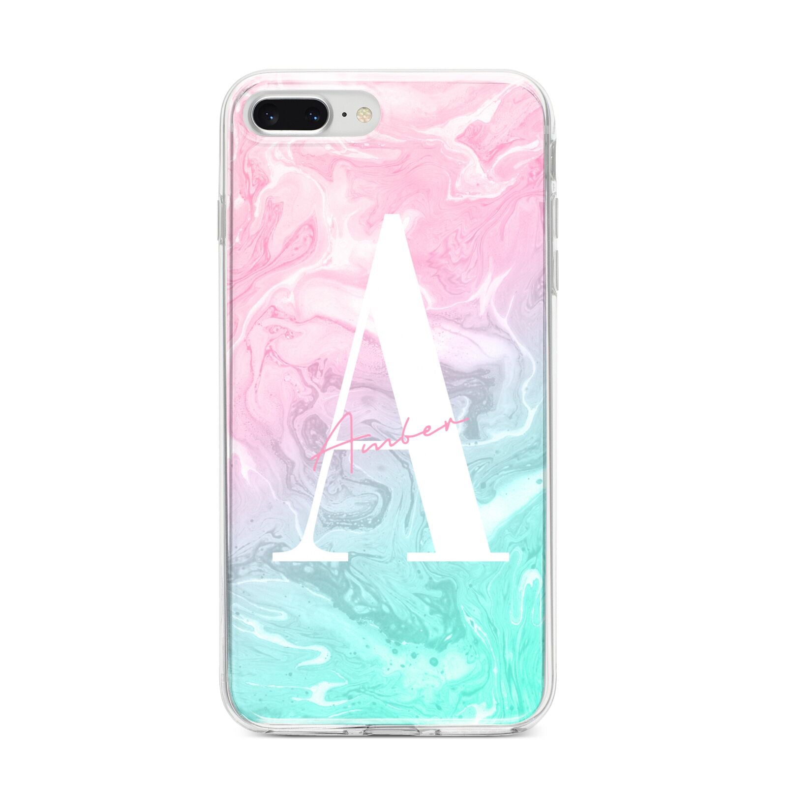 Monogrammed Pink Turquoise Pastel Marble iPhone 8 Plus Bumper Case on Silver iPhone