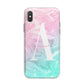 Monogrammed Pink Turquoise Pastel Marble iPhone X Bumper Case on Silver iPhone Alternative Image 1