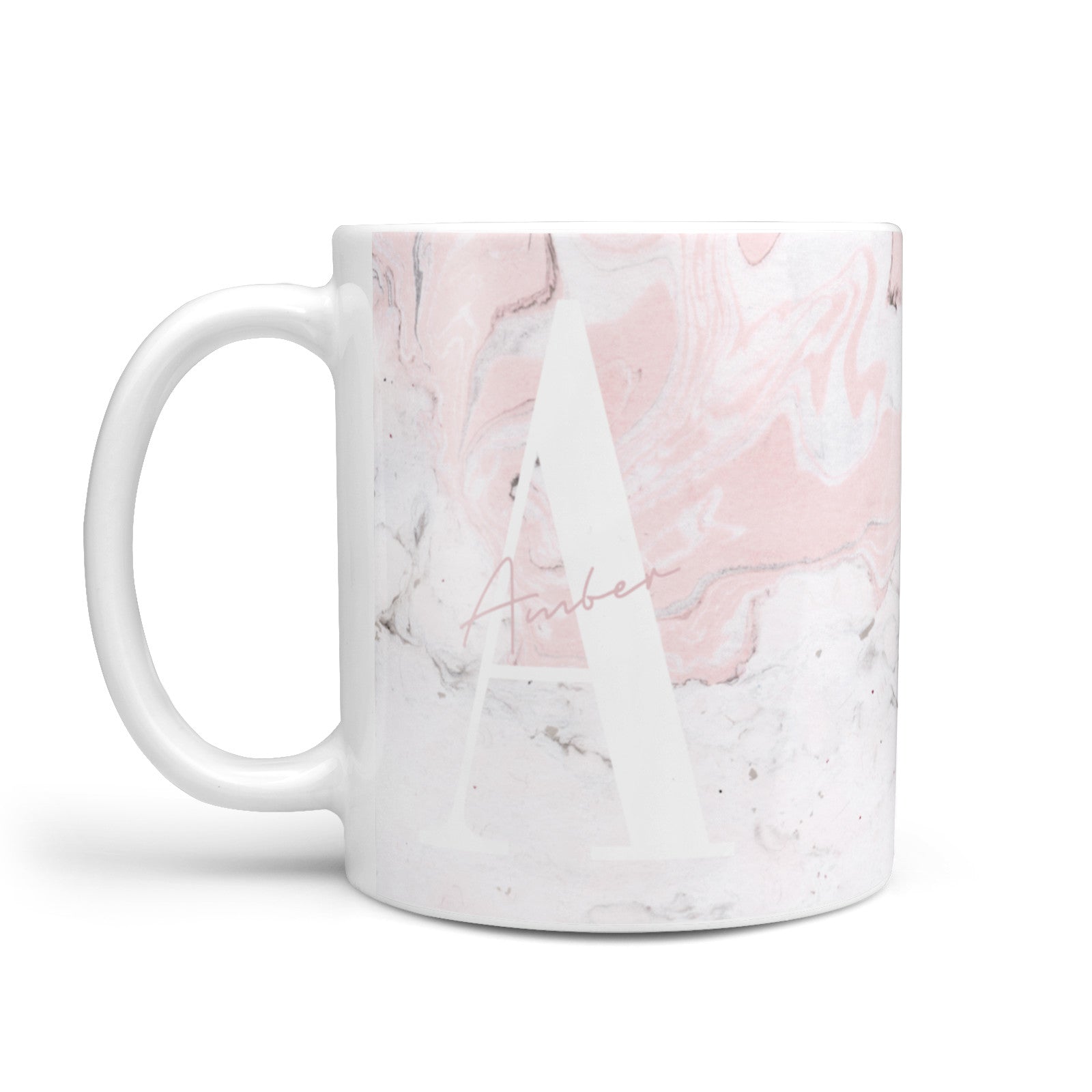 Monogrammed Pink White Ink Marble 10oz Mug Alternative Image 1
