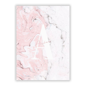 Monogrammierte rosa-weiße Tintenmarmor-Grußkarte
