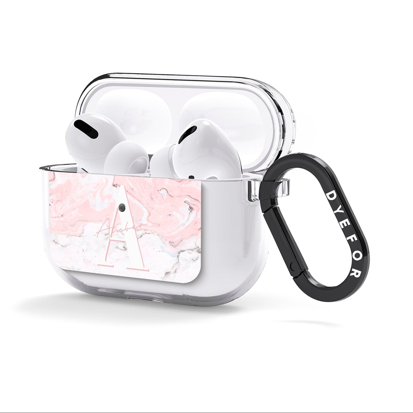 Monogrammed Pink White Ink Marble AirPods Clear Case 3rd Gen Side Image