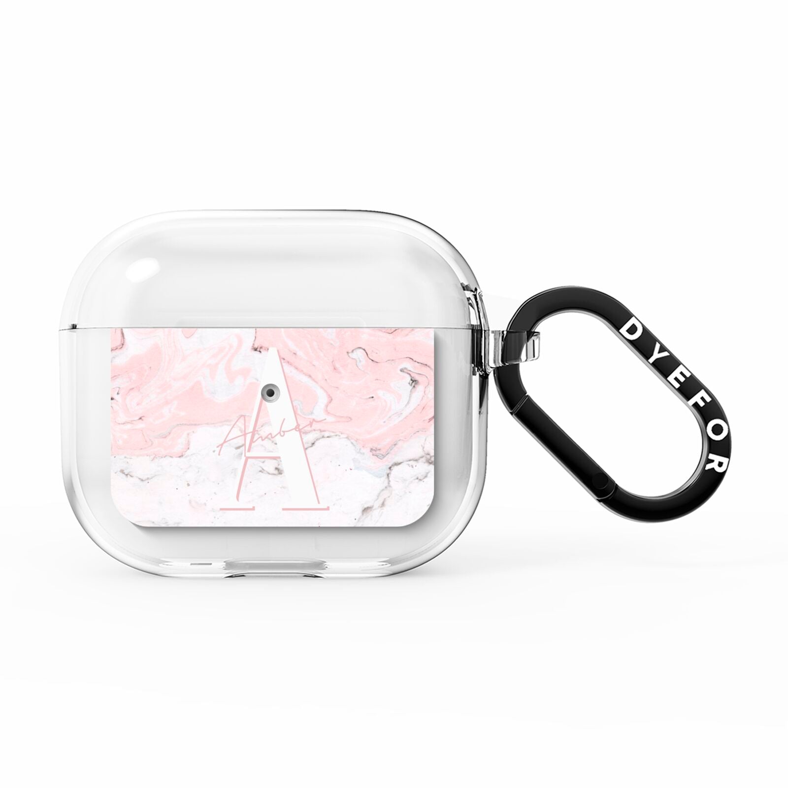 Monogrammed Pink White Ink Marble AirPods Clear Case 3rd Gen