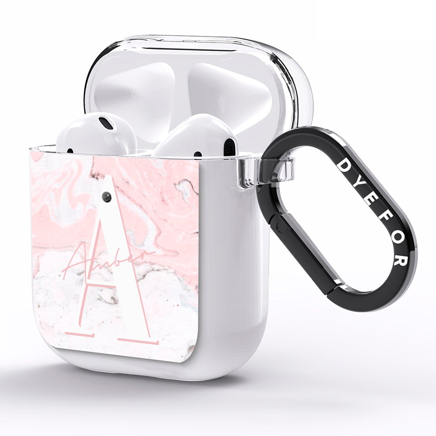 Monogrammed Pink White Ink Marble AirPods Clear Case Side Image
