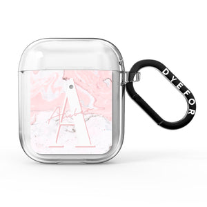 Monogrammed Pink White Ink Marble AirPods Case