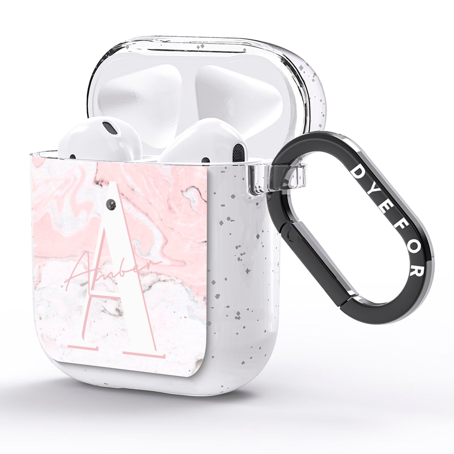 Monogrammed Pink White Ink Marble AirPods Glitter Case Side Image