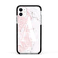 Monogrammed Pink White Ink Marble Apple iPhone 11 in White with Black Impact Case