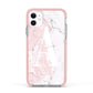 Monogrammed Pink White Ink Marble Apple iPhone 11 in White with Pink Impact Case