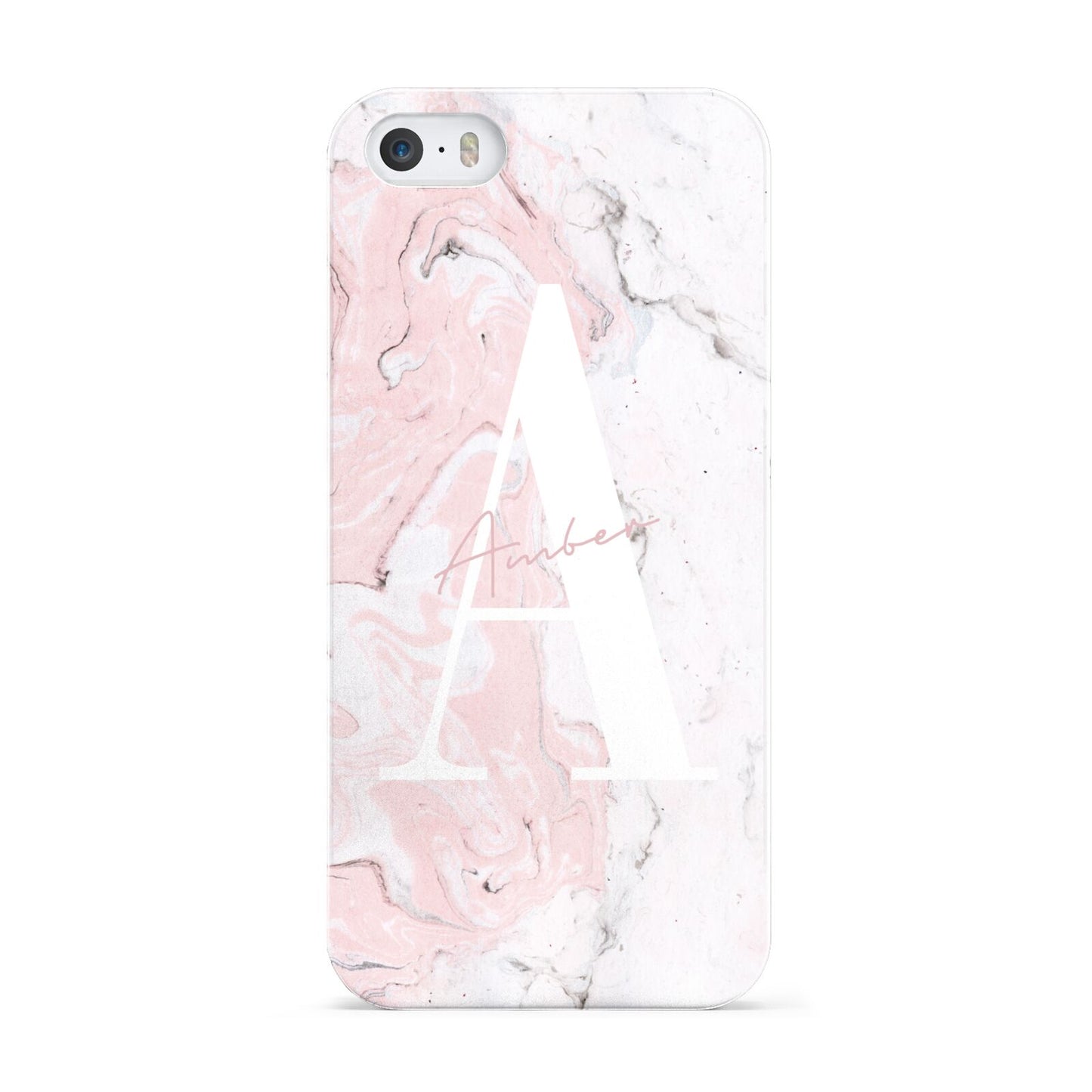 Monogrammed Pink White Ink Marble Apple iPhone 5 Case