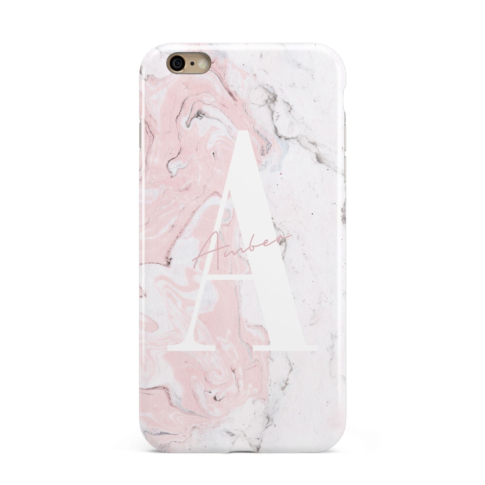 Monogrammed Pink White Ink Marble Apple iPhone 6 Plus 3D Tough Case