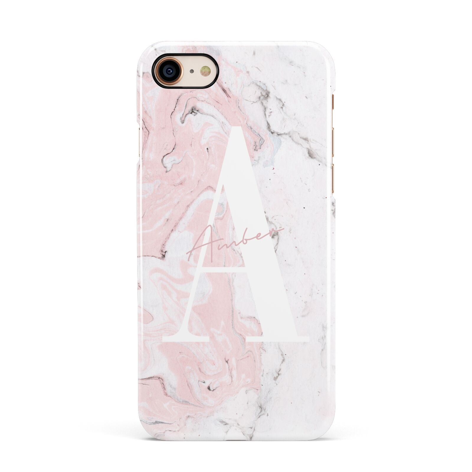 Monogrammed Pink White Ink Marble Apple iPhone 7 8 3D Snap Case