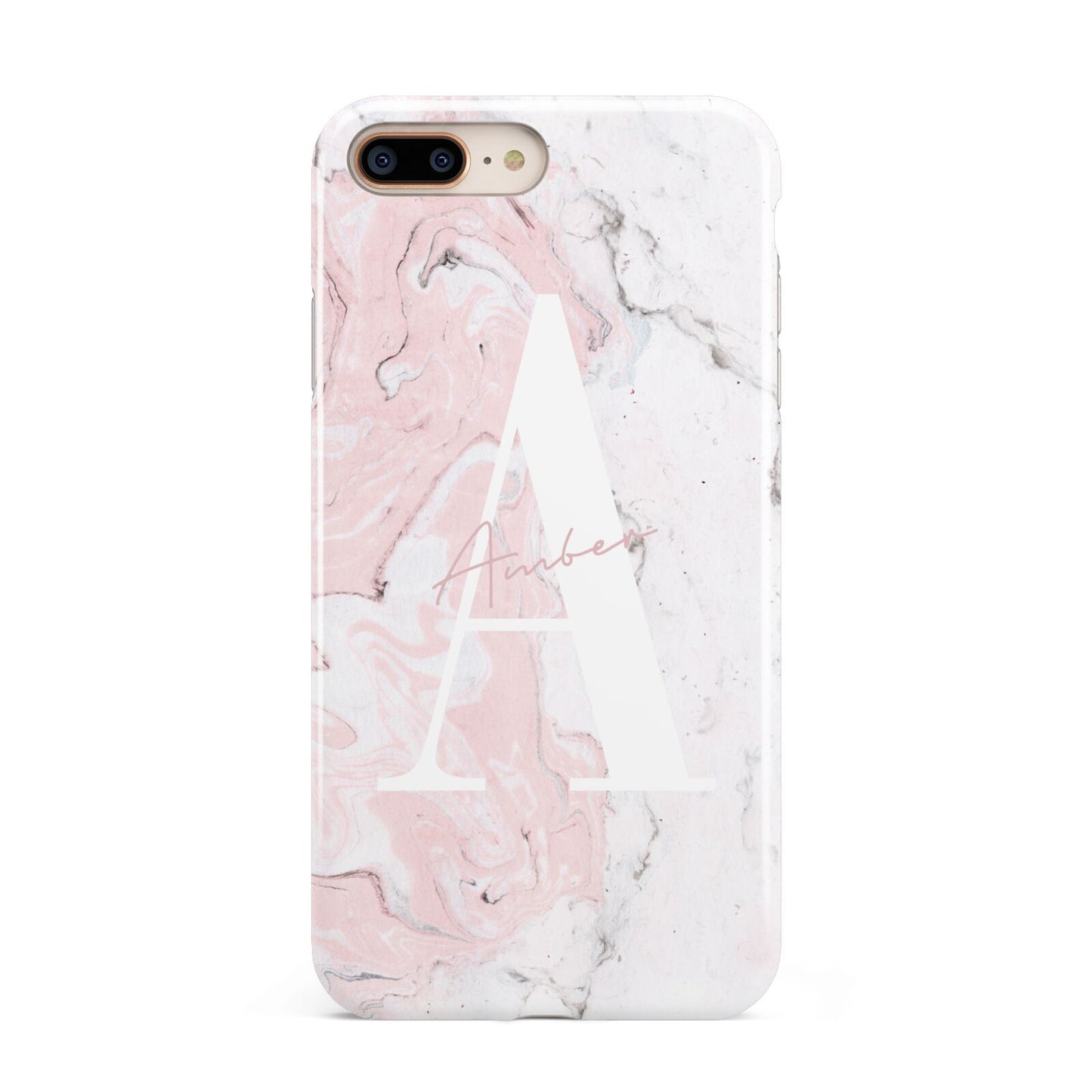 Monogrammed Pink White Ink Marble Apple iPhone 7 8 Plus 3D Tough Case