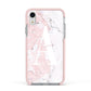 Monogrammed Pink White Ink Marble Apple iPhone XR Impact Case Pink Edge on Silver Phone