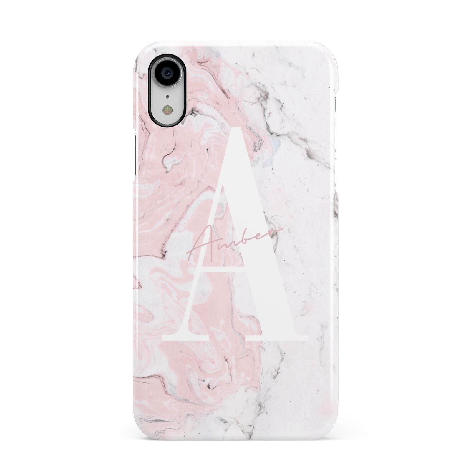 Monogrammed Pink White Ink Marble Apple iPhone XR White 3D Snap Case