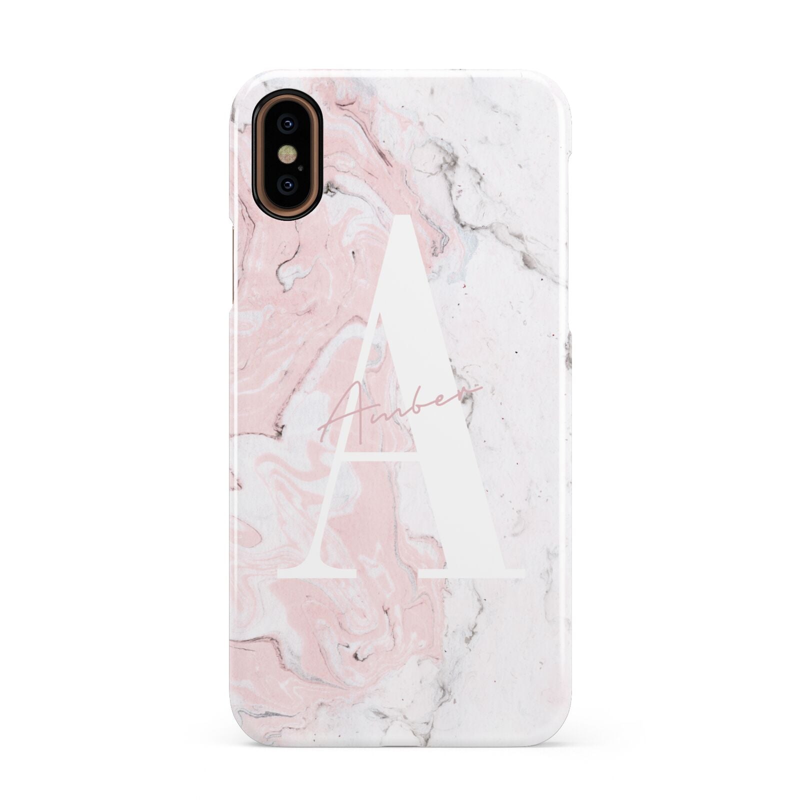 Monogrammed Pink White Ink Marble Apple iPhone XS 3D Snap Case