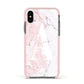 Monogrammed Pink White Ink Marble Apple iPhone Xs Impact Case Pink Edge on Black Phone