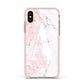 Monogrammed Pink White Ink Marble Apple iPhone Xs Impact Case Pink Edge on Gold Phone