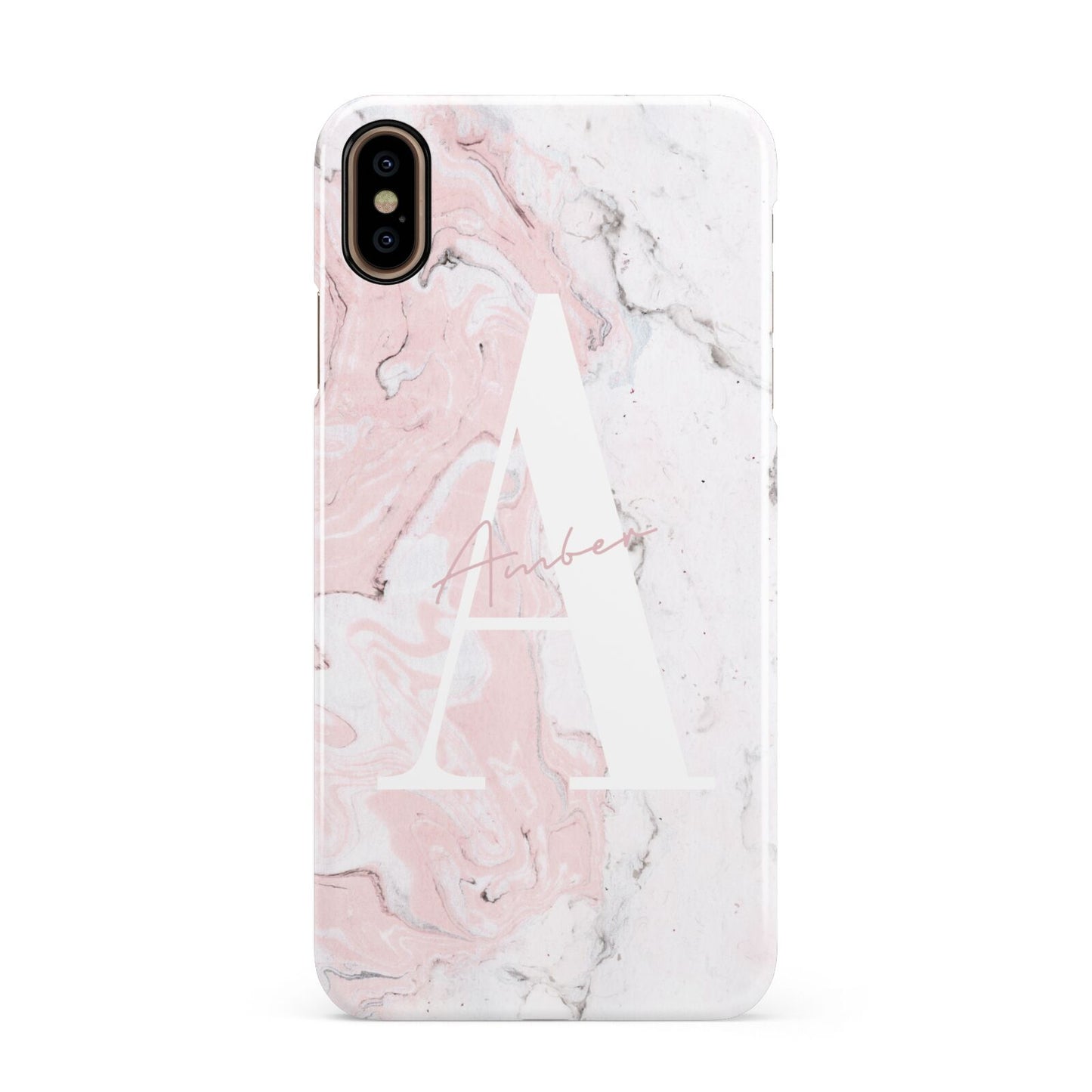Monogrammed Pink White Ink Marble Apple iPhone Xs Max 3D Snap Case
