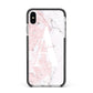Monogrammed Pink White Ink Marble Apple iPhone Xs Max Impact Case Black Edge on Silver Phone