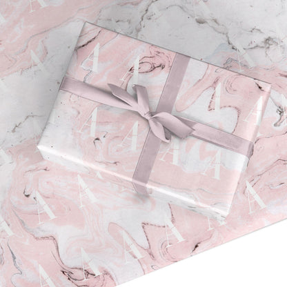 Monogrammed Pink White Ink Marble Custom Wrapping Paper