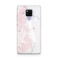 Monogrammed Pink White Ink Marble Huawei Mate 20X Phone Case