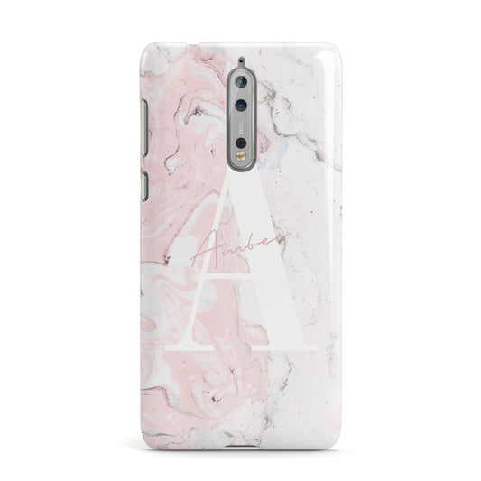Monogrammed Pink White Ink Marble Nokia Case