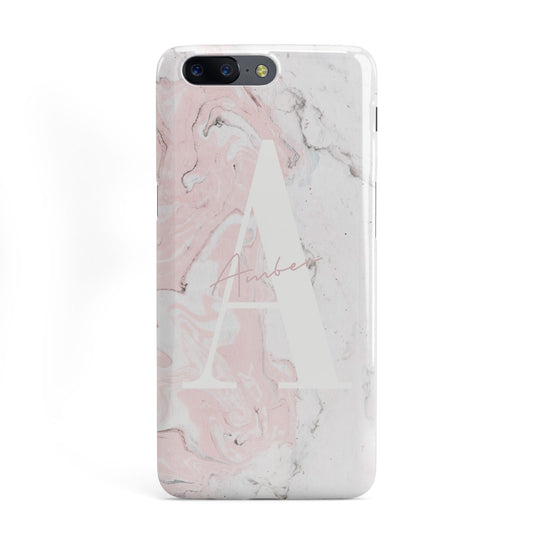 Monogrammed Pink White Ink Marble OnePlus Case
