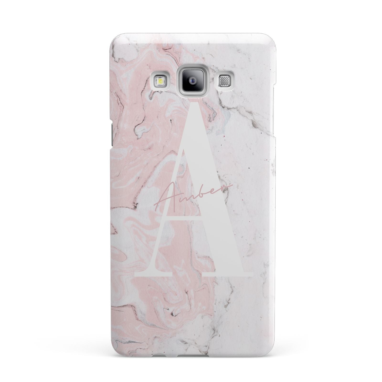 Monogrammed Pink White Ink Marble Samsung Galaxy A7 2015 Case