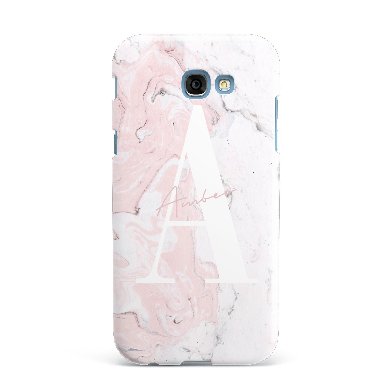 Monogrammed Pink White Ink Marble Samsung Galaxy A7 2017 Case