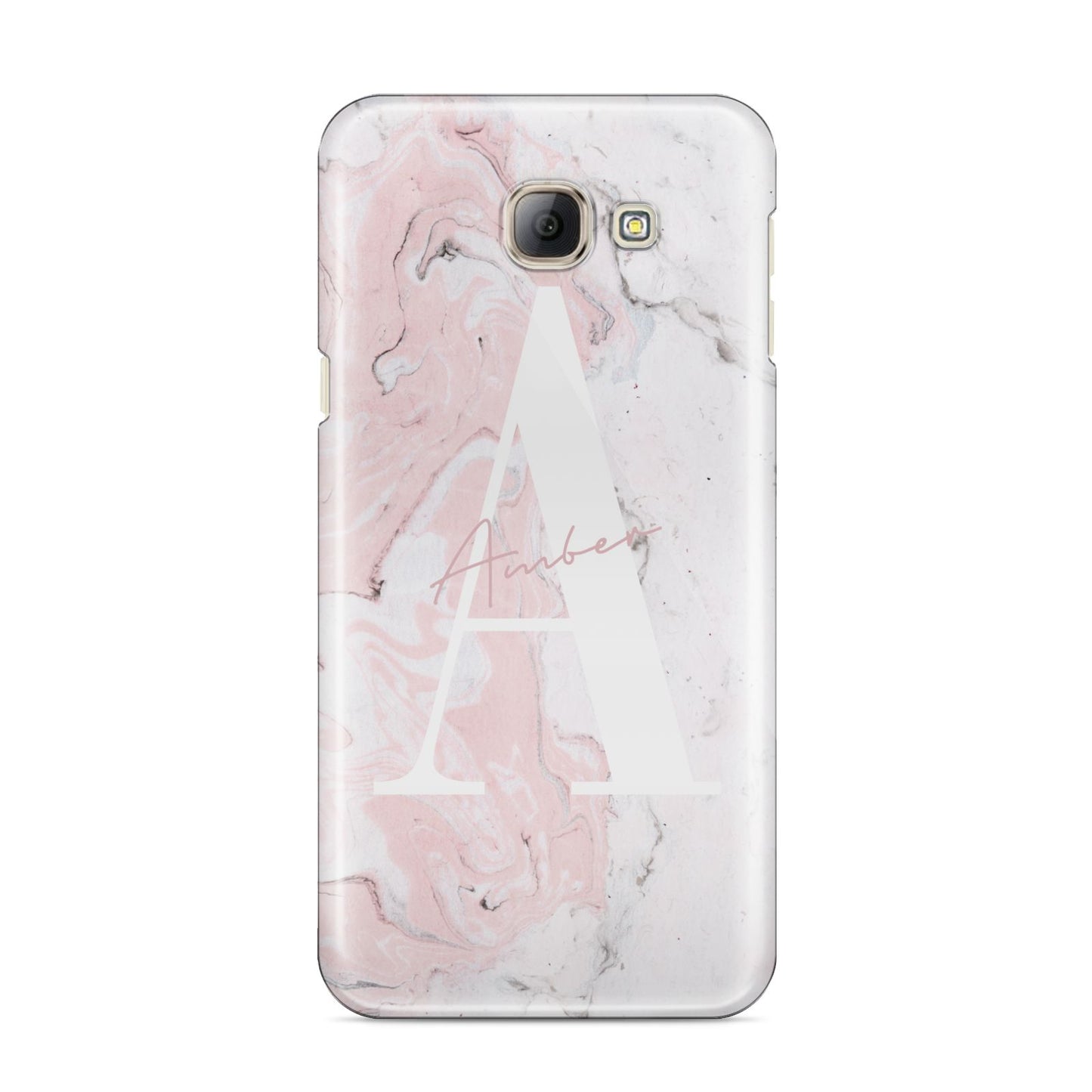Monogrammed Pink White Ink Marble Samsung Galaxy A8 2016 Case