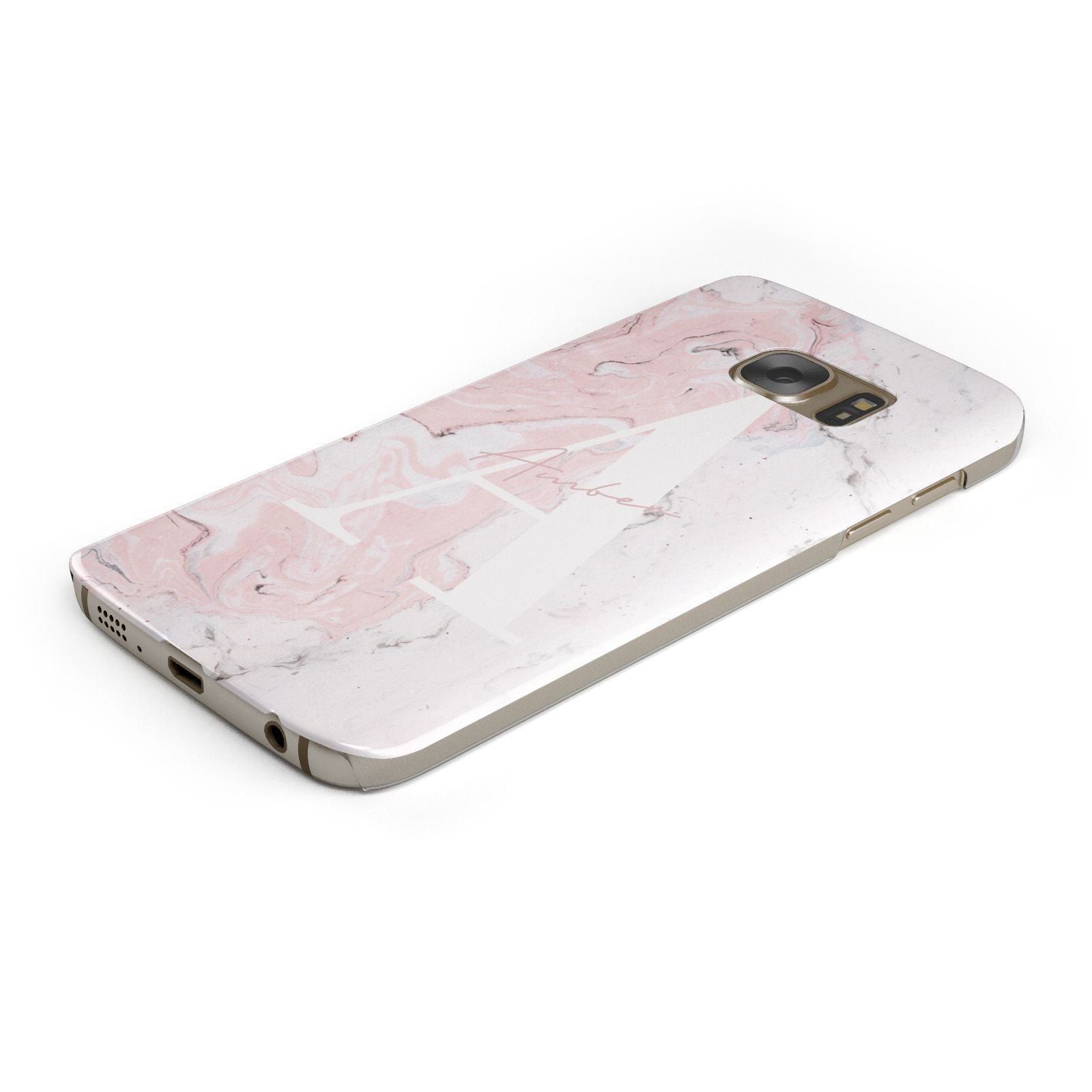 Monogrammed Pink White Ink Marble Samsung Galaxy Case Bottom Cutout