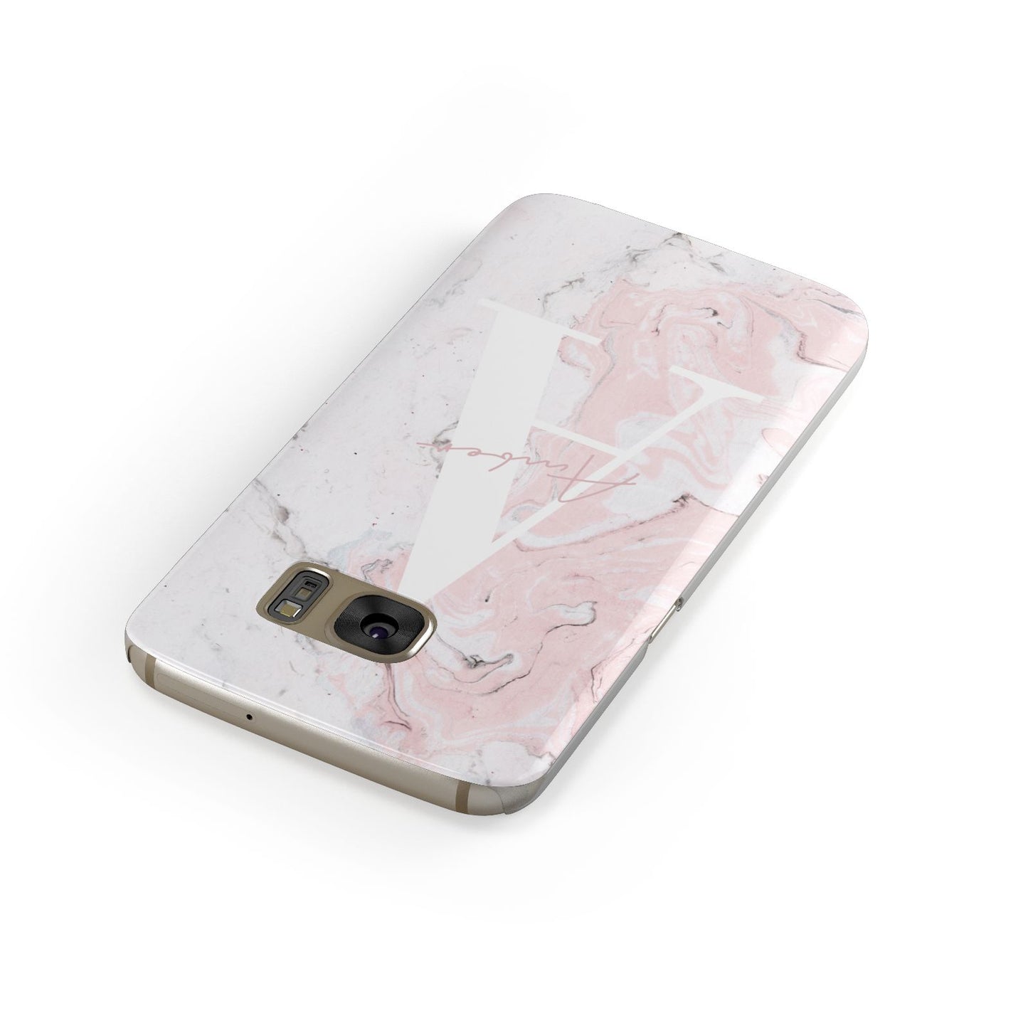 Monogrammed Pink White Ink Marble Samsung Galaxy Case Front Close Up