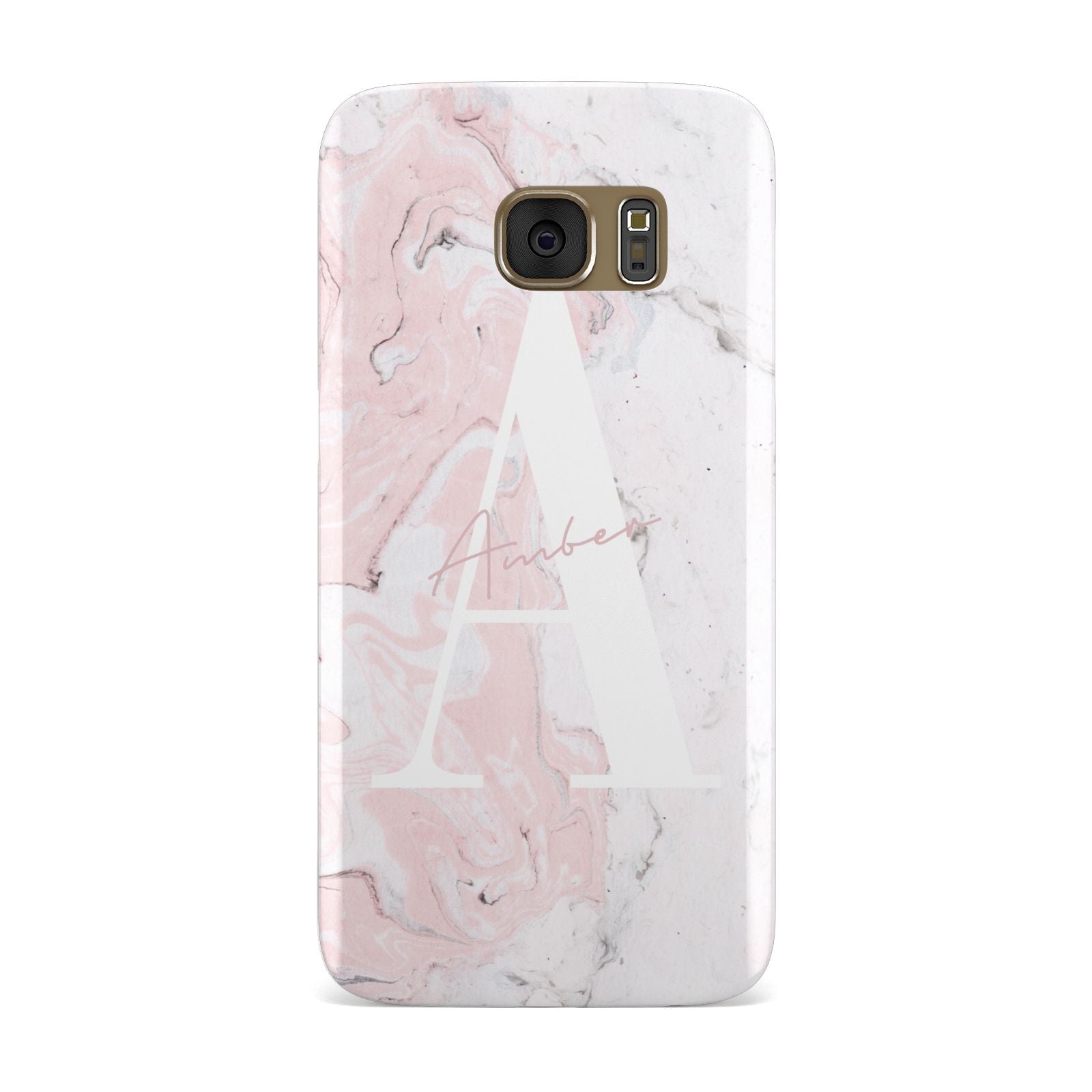 Monogrammed Pink White Ink Marble Samsung Galaxy Case