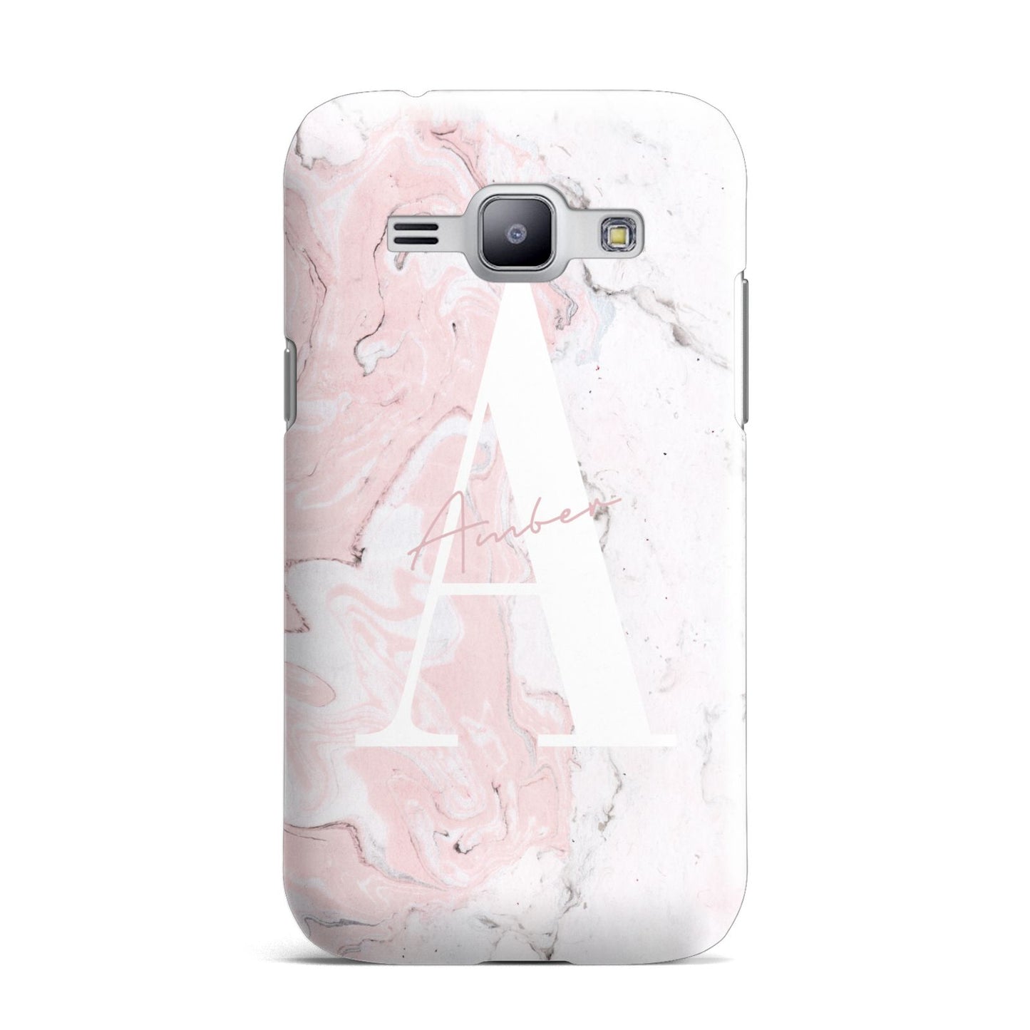 Monogrammed Pink White Ink Marble Samsung Galaxy J1 2015 Case