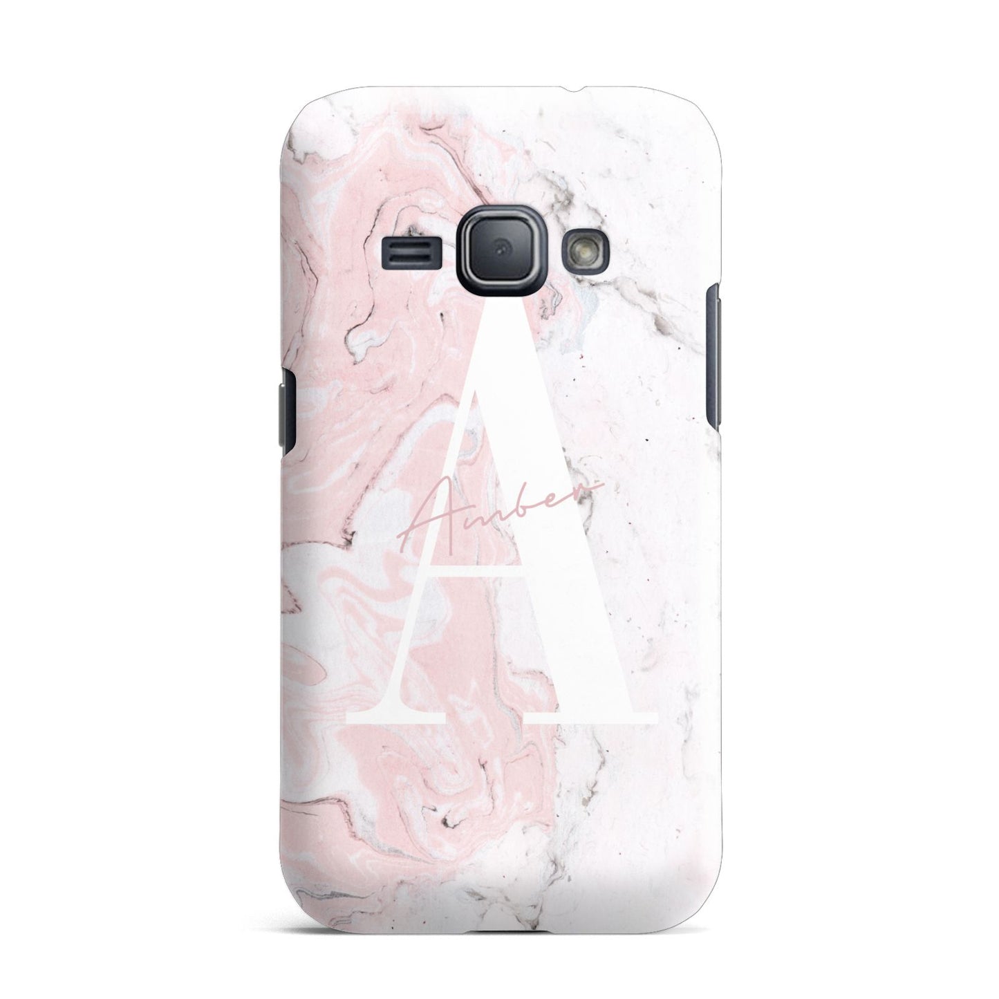 Monogrammed Pink White Ink Marble Samsung Galaxy J1 2016 Case