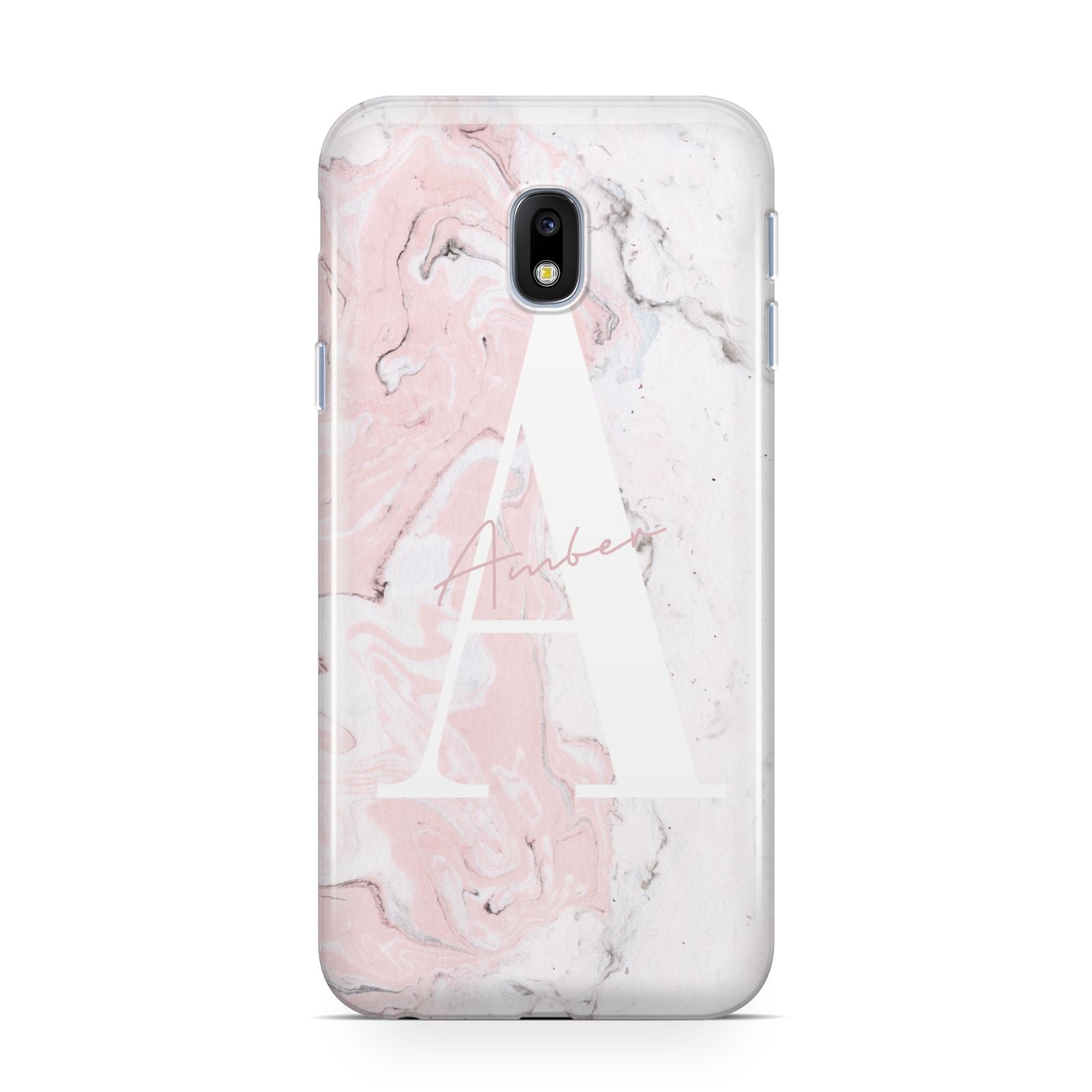 Monogrammed Pink White Ink Marble Samsung Galaxy J3 2017 Case