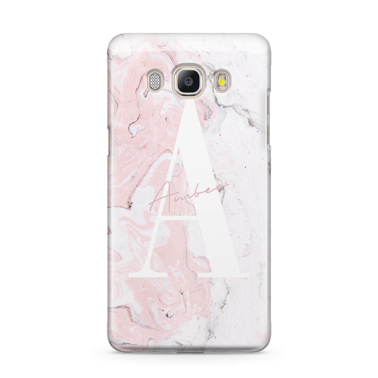 Monogrammed Pink White Ink Marble Samsung Galaxy J5 2016 Case