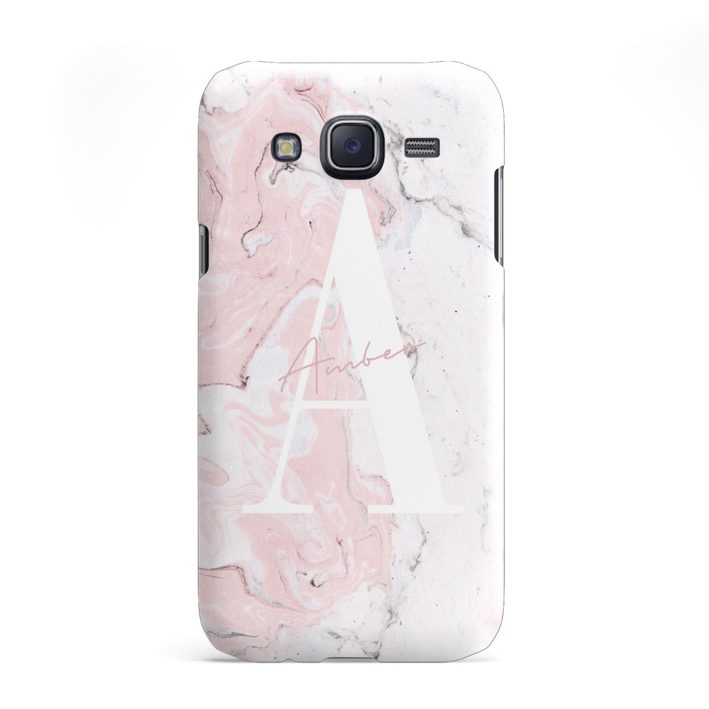 Monogrammed Pink White Ink Marble Samsung Galaxy J5 Case