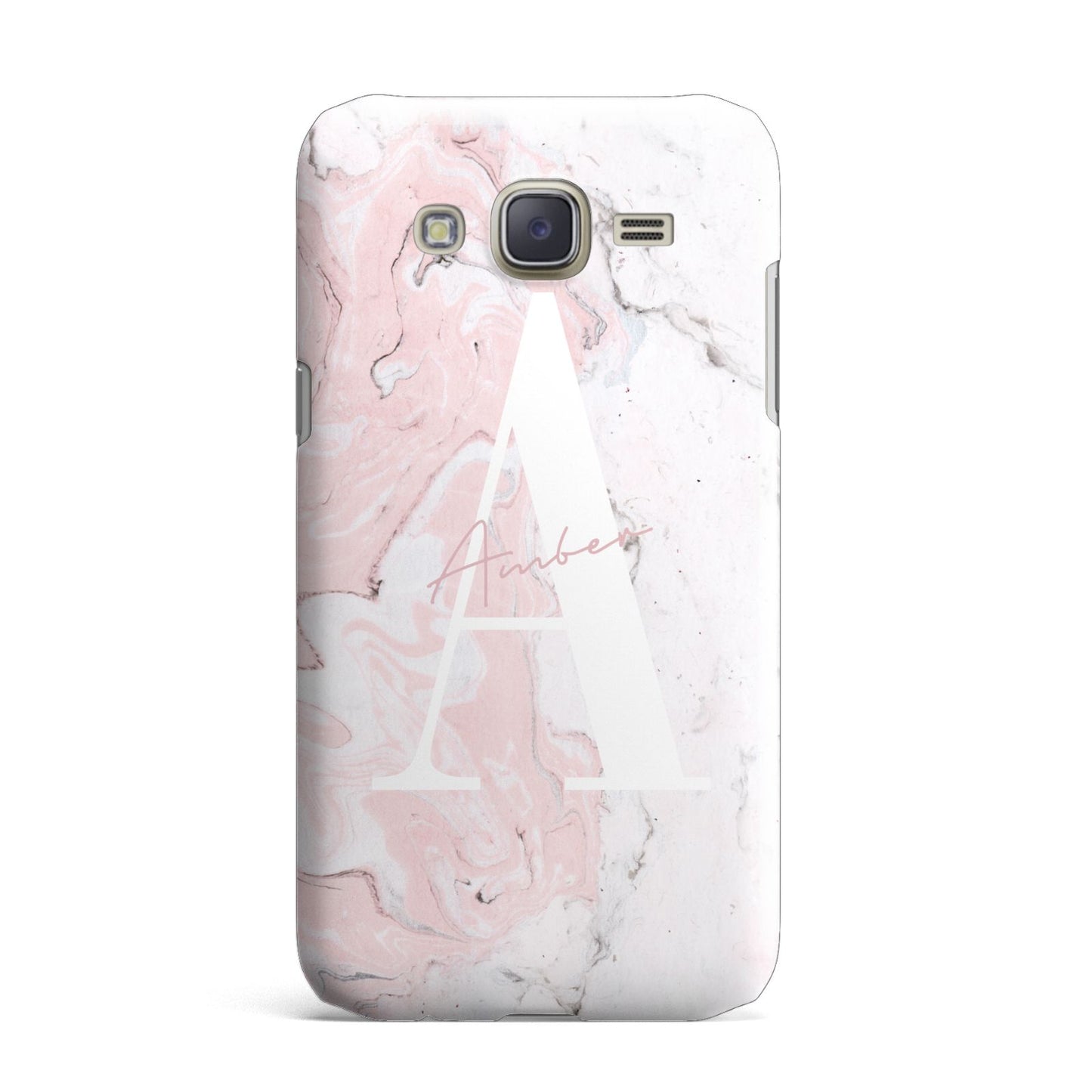 Monogrammed Pink White Ink Marble Samsung Galaxy J7 Case