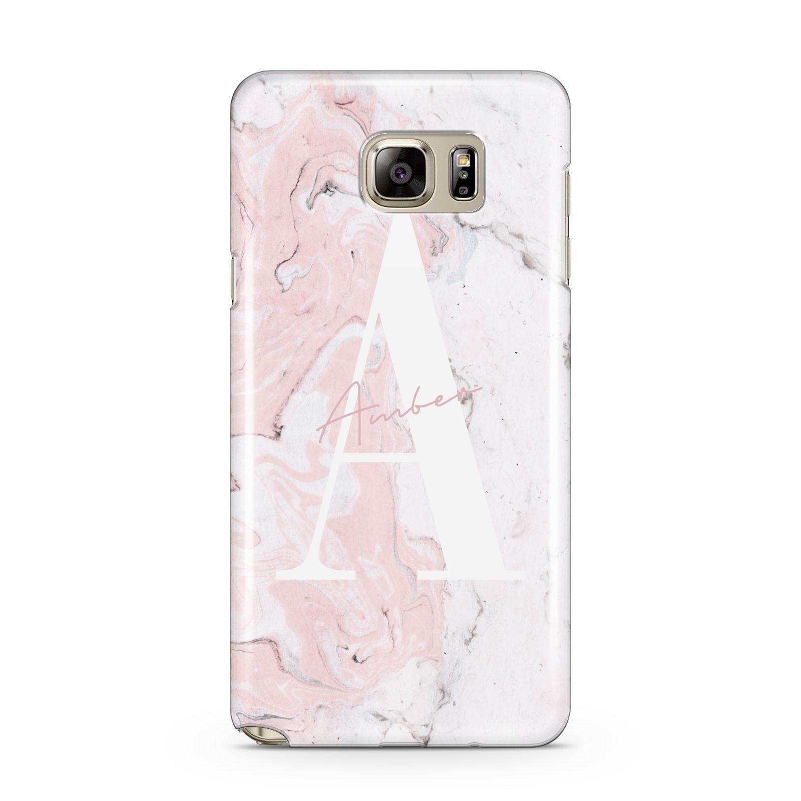 Monogrammed Pink White Ink Marble Samsung Galaxy Note 5 Case