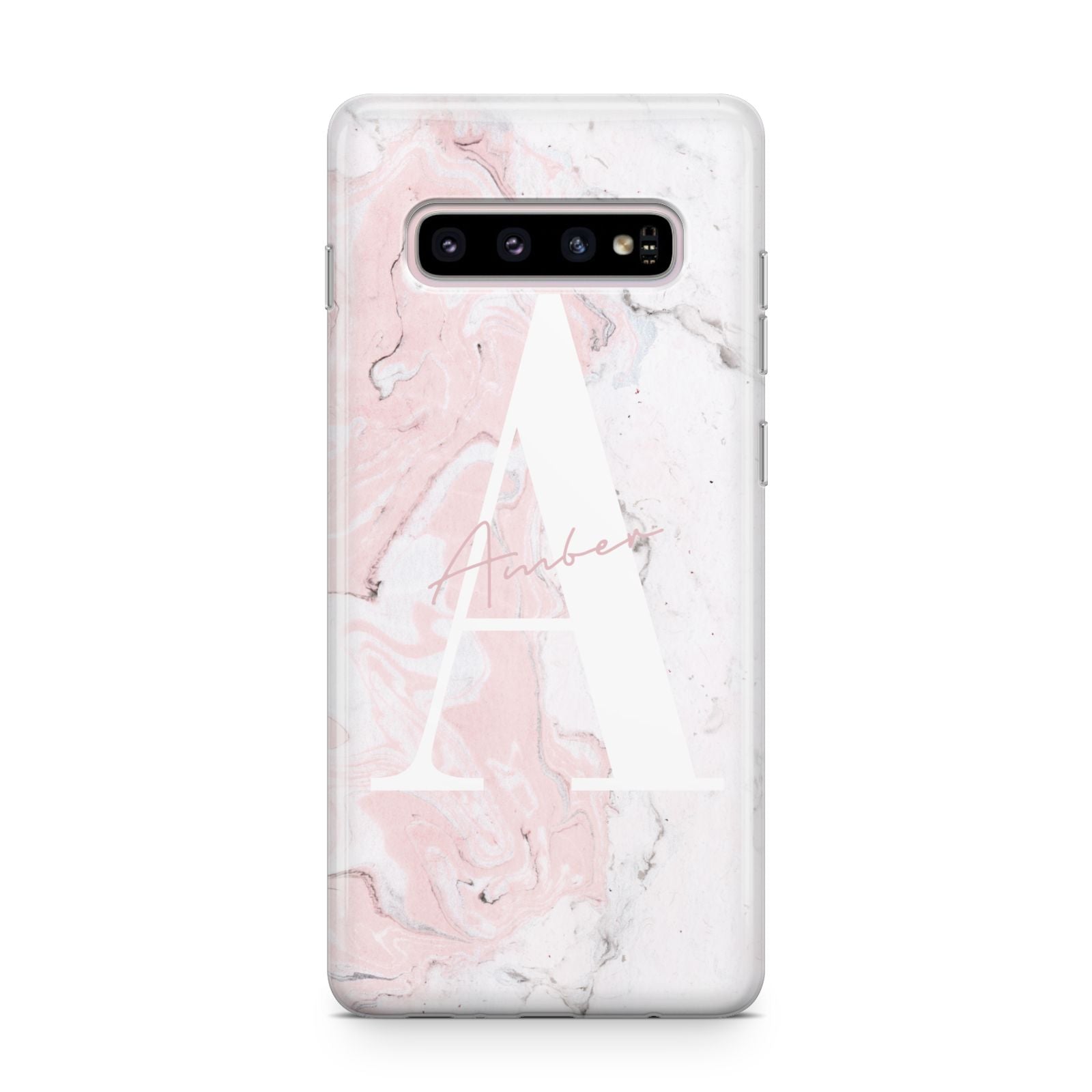 Monogrammed Pink White Ink Marble Samsung Galaxy S10 Plus Case