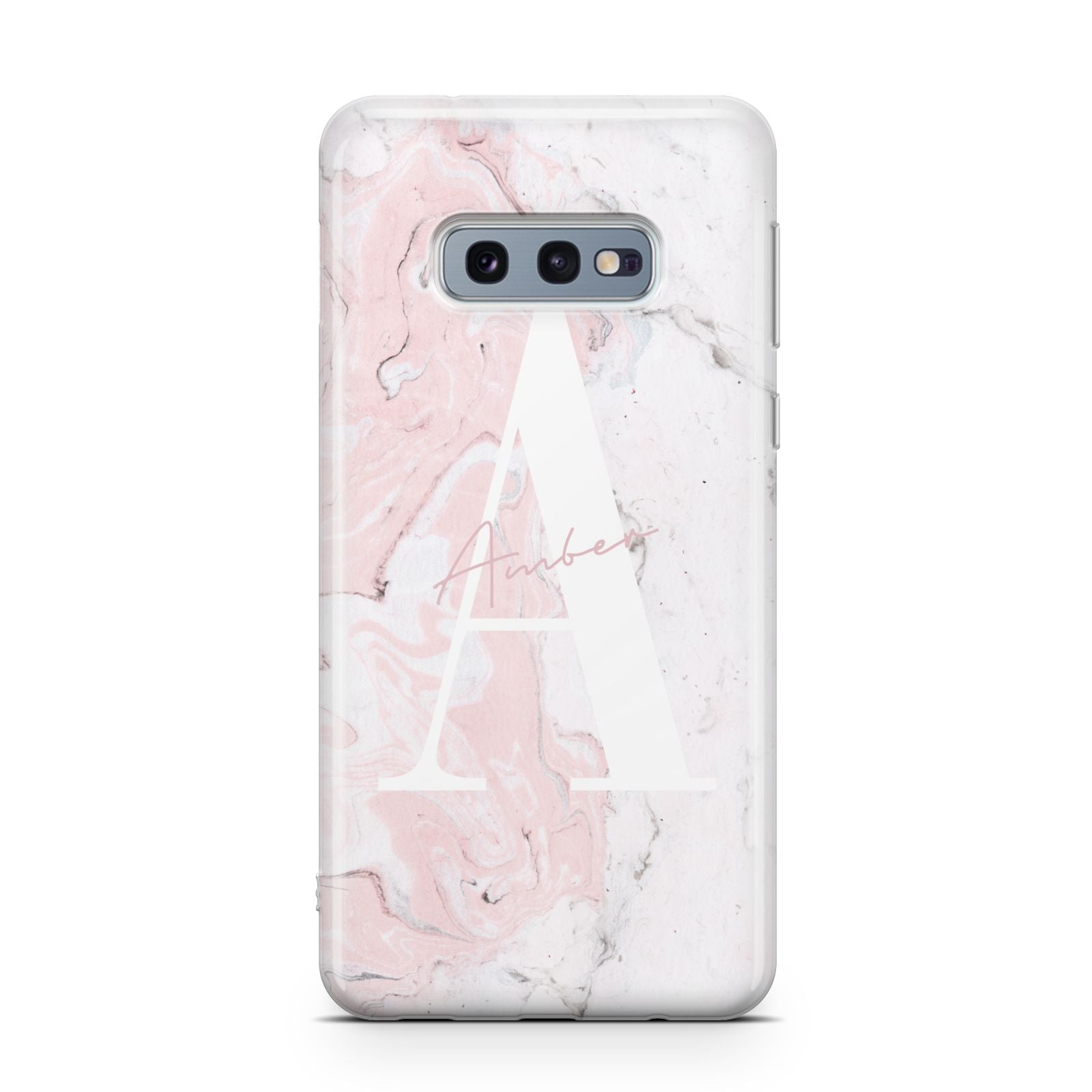 Monogrammed Pink White Ink Marble Samsung Galaxy S10E Case
