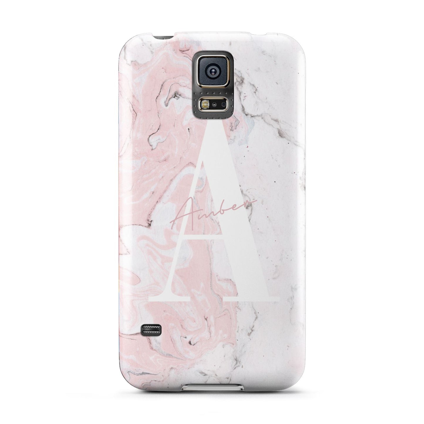 Monogrammed Pink White Ink Marble Samsung Galaxy S5 Case