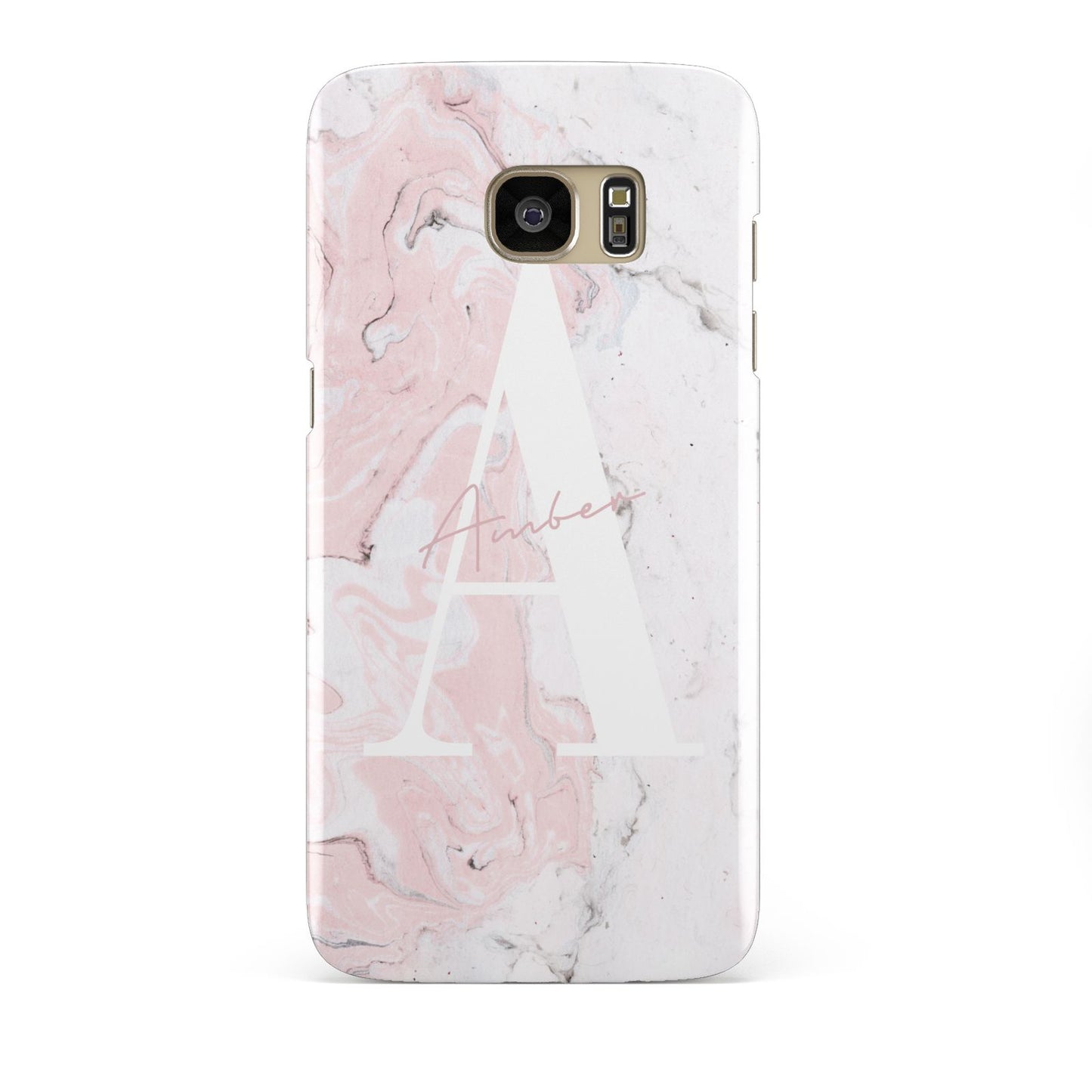 Monogrammed Pink White Ink Marble Samsung Galaxy S7 Edge Case
