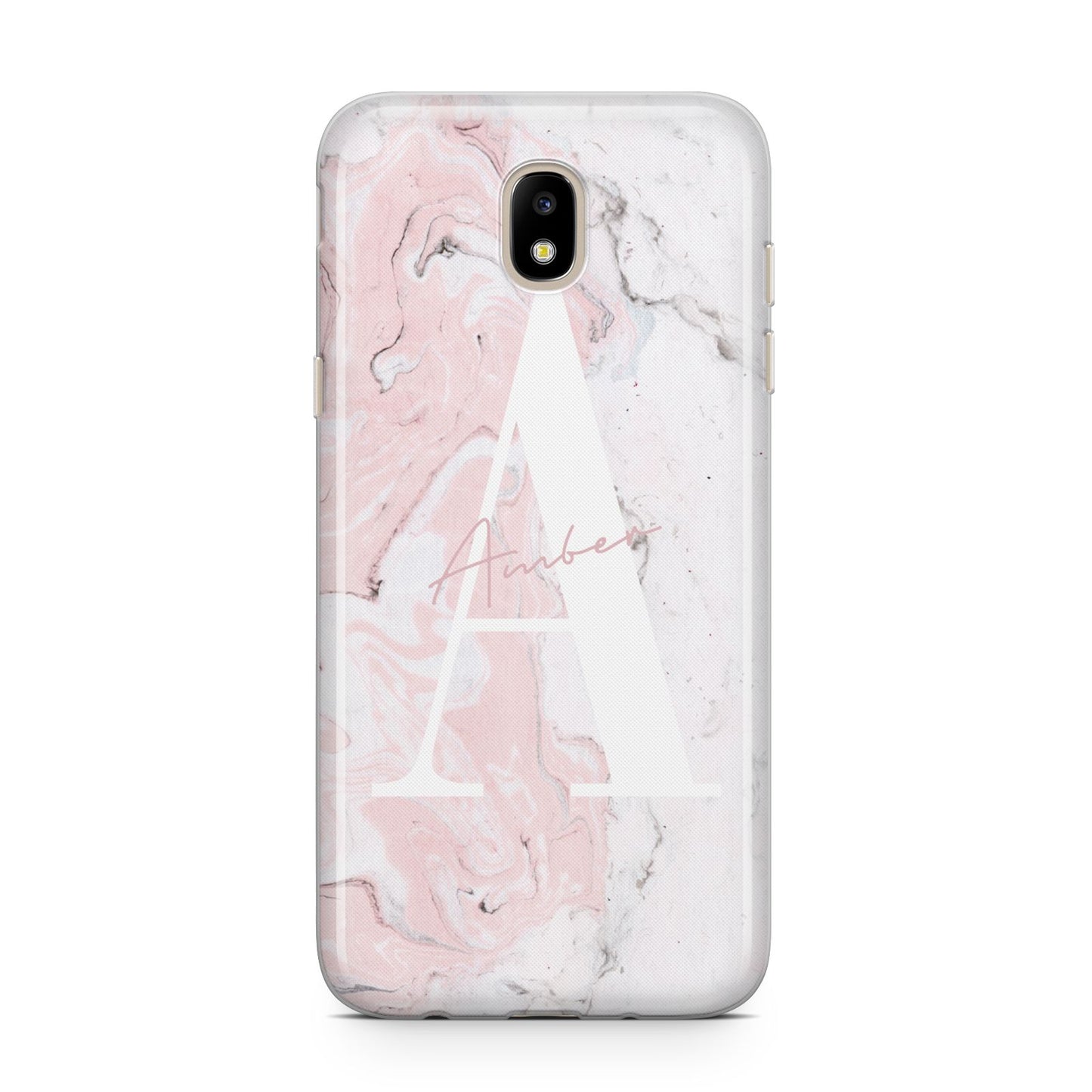 Monogrammed Pink White Ink Marble Samsung J5 2017 Case