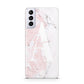 Monogrammed Pink White Ink Marble Samsung S21 Plus Phone Case
