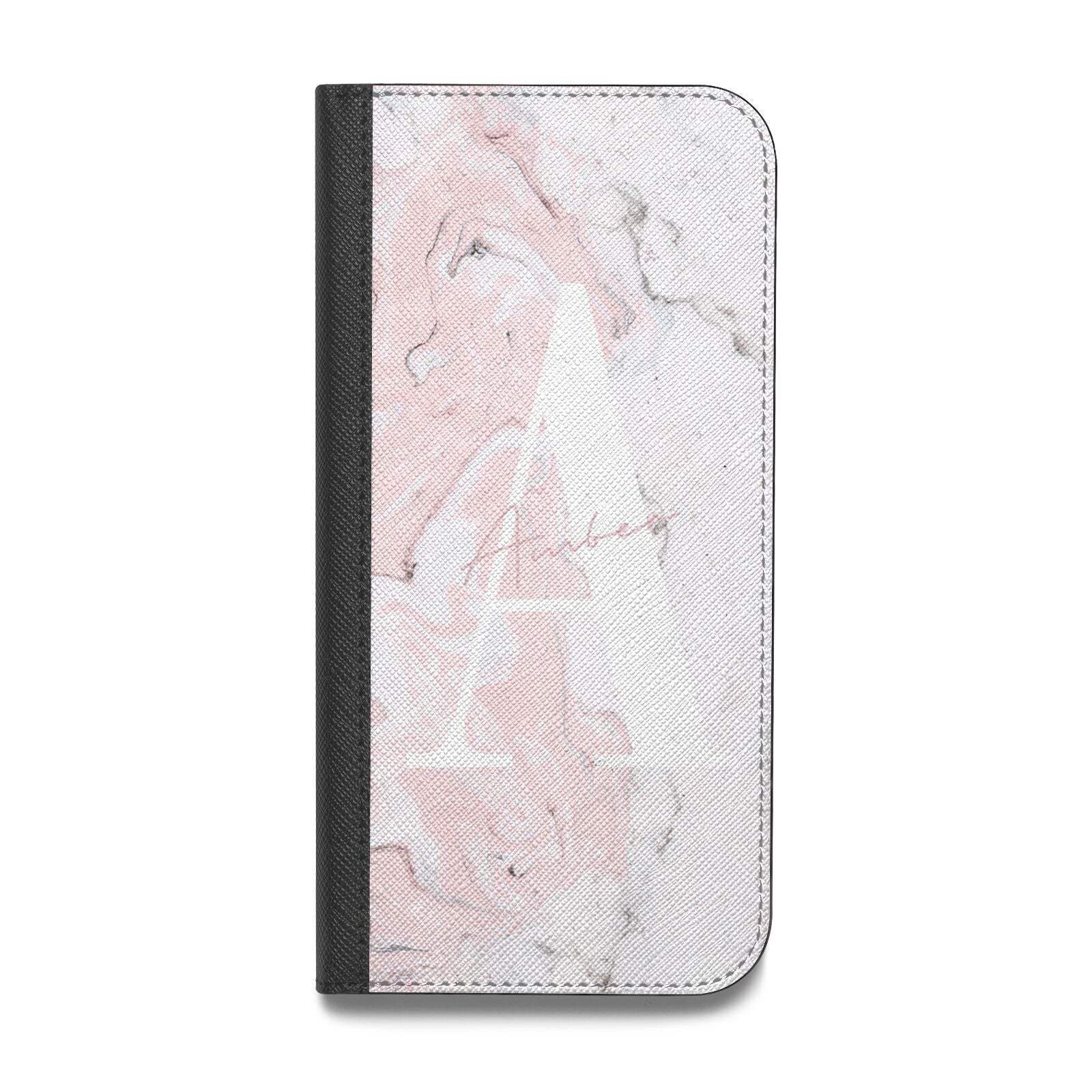 Monogrammed Pink White Ink Marble Vegan Leather Flip Samsung Case