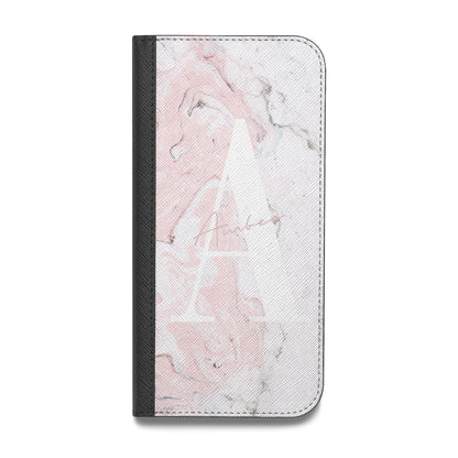 Monogrammed Pink White Ink Marble Vegan Leather Flip Samsung Case